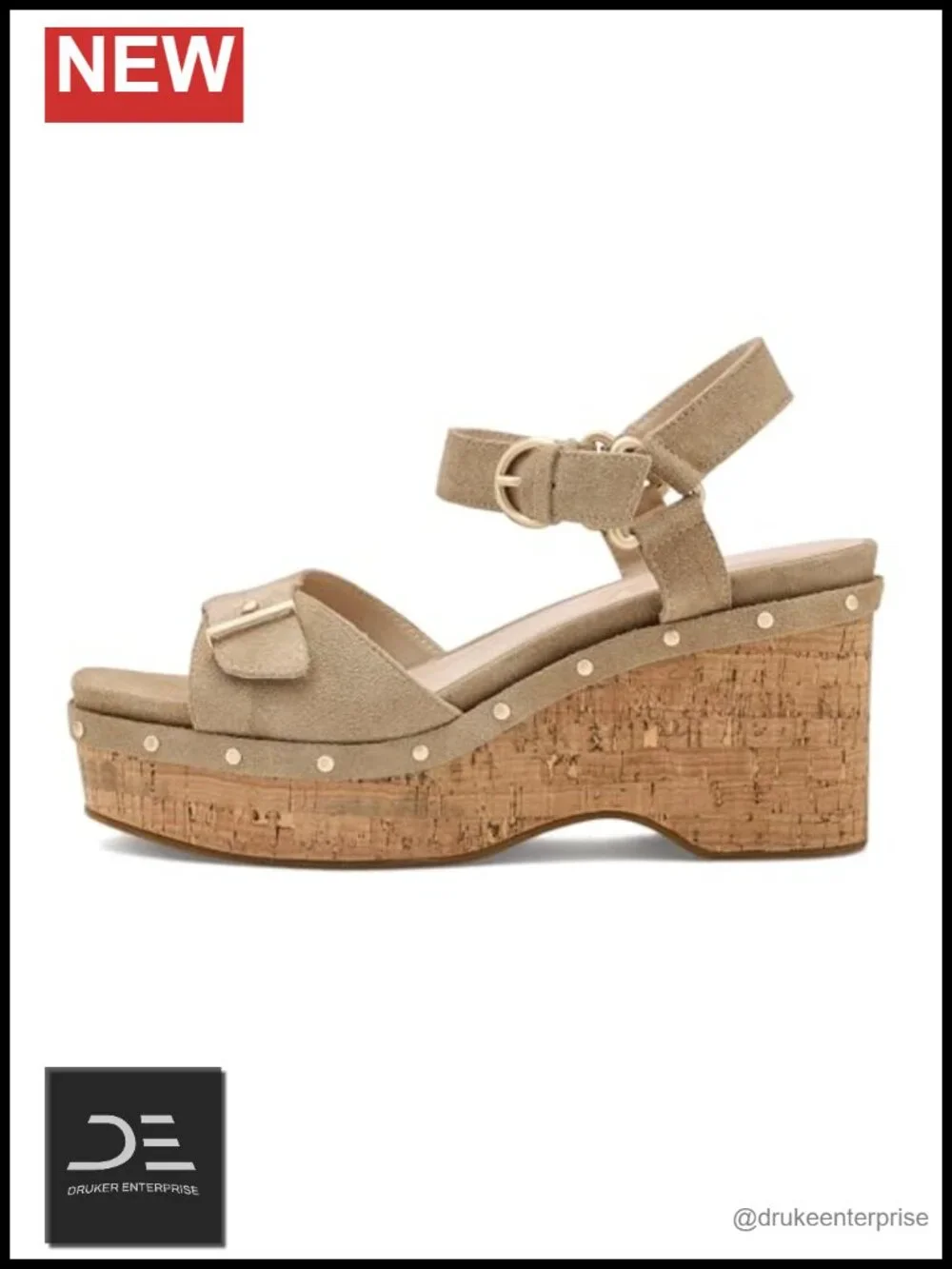 Women's Platform Wedge Sandals Suede Adjustable Buckle Square Toe